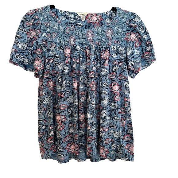 Lucky Brand cotton/modal floral boho top Size S blue white coral - Picture 3 of 11